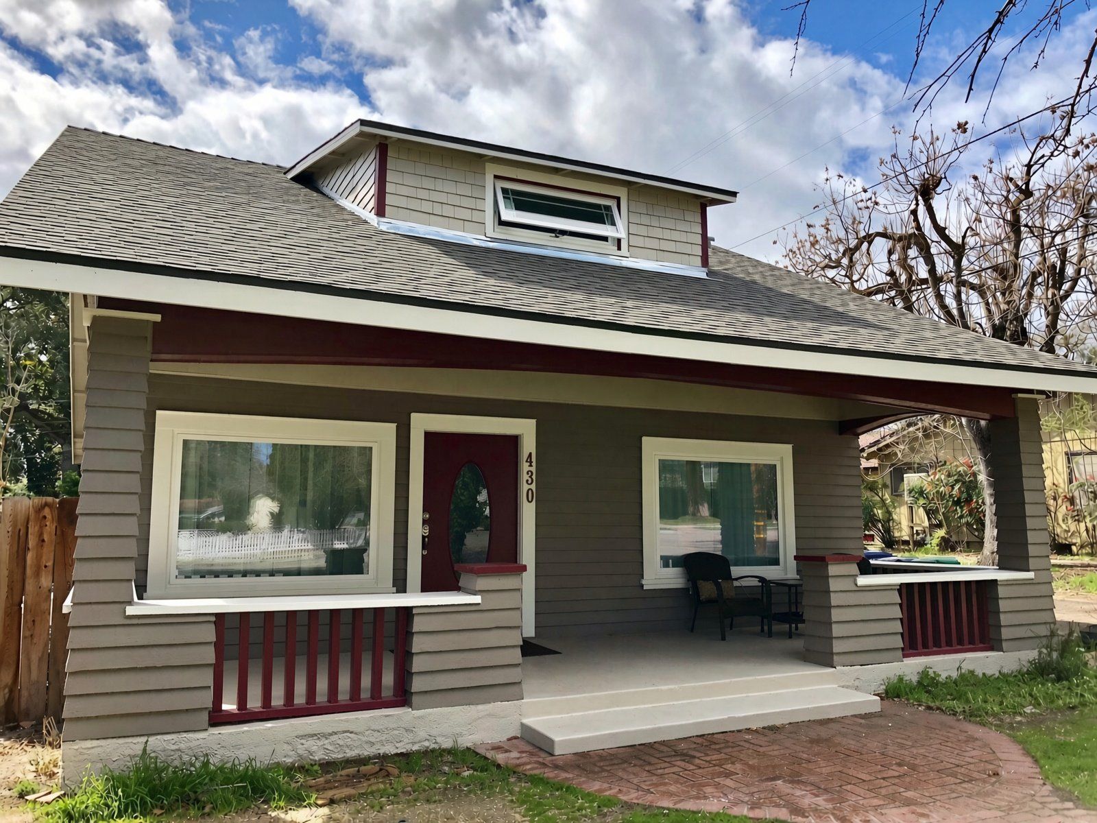 Craftsman bungalow with covered front porch at Home Squared, a vacation rental on 15th Street in downtown Paso Robles